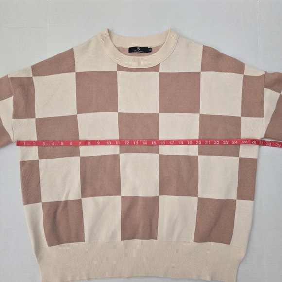 LILLUSORY Women's Oversized Crewneck Ribbed Checkered Sweater MEDIUM - Picture 10 of 12